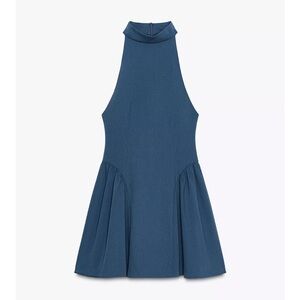 ZARA NWT Ink Blue Halter Neck Mini Dress - Size M